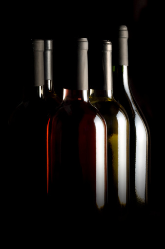 Wine Bottles isolated on black.