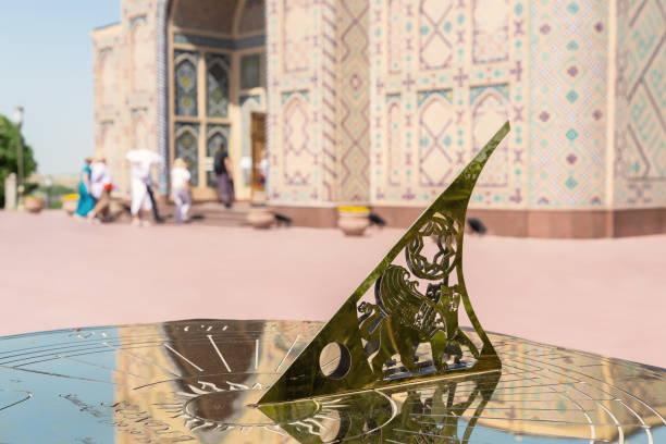 istock Sundial with defocused Ulugh Beg Observatory Madrasa at background. Selected focus, copy space. Samarkand, Uzbekistan 1706178349