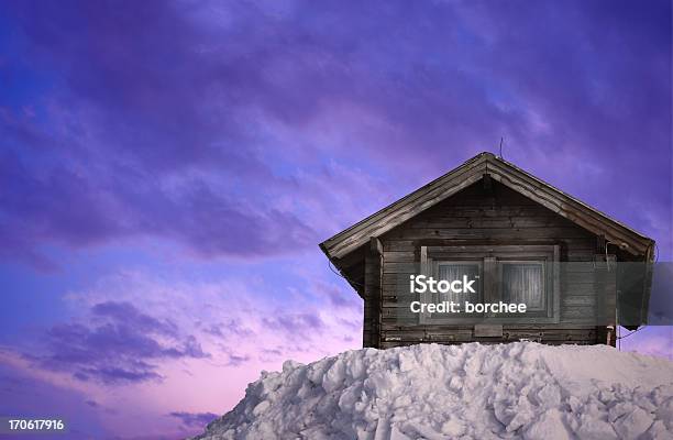 Wooden Hut On Winter Sunset Stock Photo - Download Image Now - Log Cabin, Passenger Cabin, Mountain