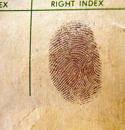 A vintage photo of a fingerprint on an old police file. Altered from original