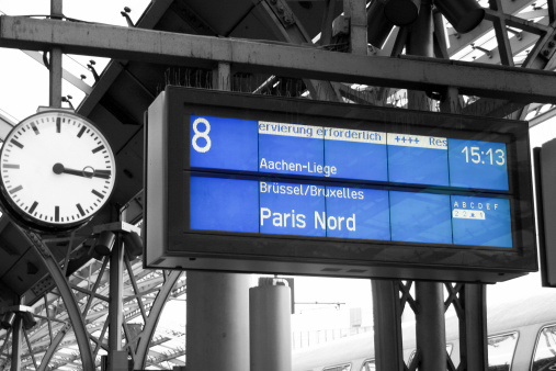 Berlin, Germany. MAR 27,2023\nBerlin Hauptbahnhof (Central Station), Journalists report news of the Germany public transport network mega strike