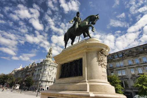 Royal monument in a central square in Lisbon, Portugal.