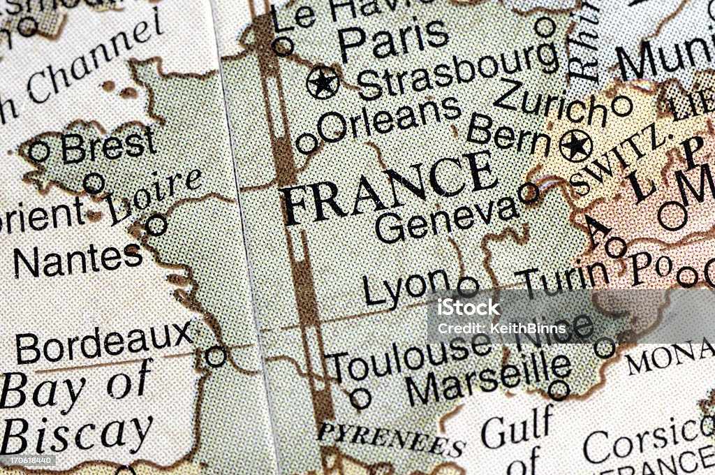 France A macro photograph of France from a desktop globe. Adobe RGB color profile. Map Stock Photo