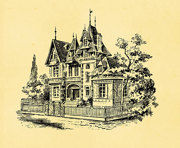 Antique engraving of a typical residential house from XIX century. Very high XXXL resolution image scanned at 600 dpi. Published in Specimens des divers caractères et vignettes typographiques de la fonderie by Laurent de Berny (Paris, 1828).. Photo by N.Staykov (2008)CLICK ON THE LINKS BELOW FOR HUNDREDS OF OTHER IMAGES: