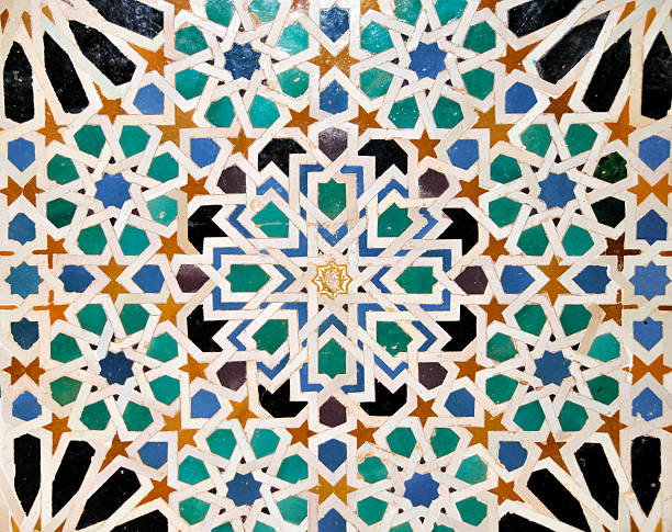 détail de mosaïques de nasrid palais de l'alhambra, séville, espagne - grenade espagne photos et images de collection
