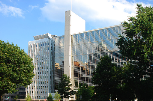 Washington, DC, USA - June 24, 2022: Exterior view of the The United States Treasury Building in Washington, DC, which serves as the Treasury Department headquarters.