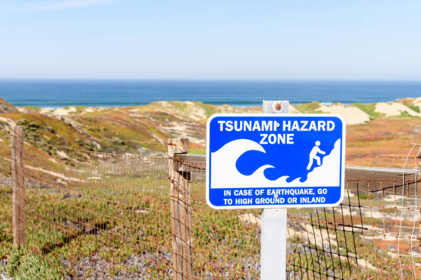 istock Tsunami warning sign on a path leading to the coast 1706188810