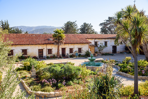 Exterior of Carmel old mission on a clear autumn day. Carmel-by-the-Sea, CA, USA.