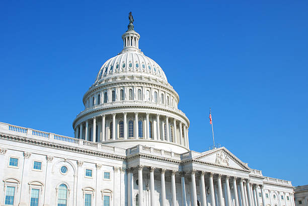 us конгресс - washington dc capitol building american flag sky стоковые фото и изображения