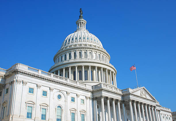 us конгресс - washington dc capitol building american flag sky стоковые фото и изображения