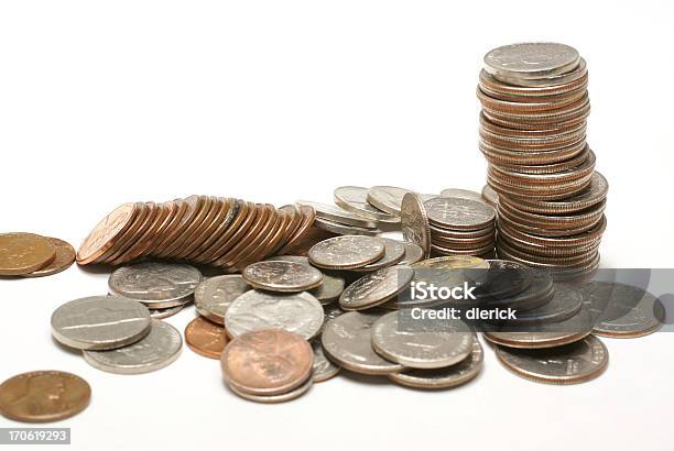 アメリカ硬貨白で分離 - ビジネスのストックフォトや画像を多数ご用意 - ビジネス, 10セント硬貨, 1セント硬貨