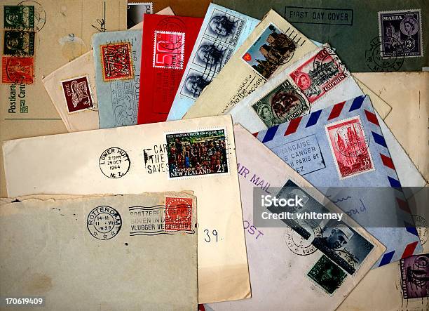 Collection Of International Envelopes Stock Photo - Download Image Now - Postage Stamp, Mail, Old