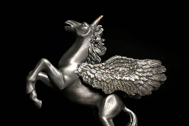 Sculpture unicorn with horn and wings, ready to fly.Similar images -
