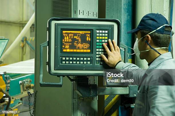 Hand On The Touch Screen Stock Photo - Download Image Now - Machinery, Factory, Touch Screen