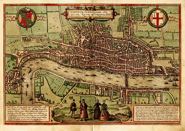 London Antique View A medieval map of London, UK, from a XVII century original. Click on thumbnails below for more UK maps: paternoster square stock illustrations