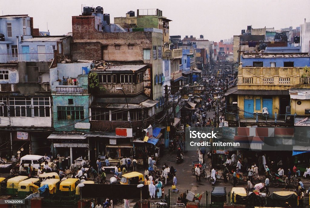 Dim-colored landscape of the crowded city of New Delhi New Delhi old town Urban scene. Mumbai Stock Photo