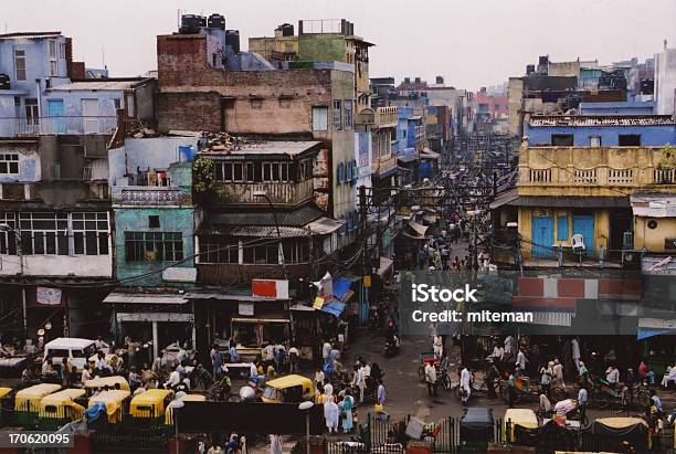 Dimcolored Landscape Of The Crowded City Of New Delhi Stock Photo - Download Image Now