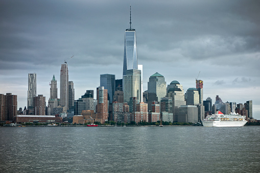 Lower Manhattan skyline, seen from Brooklyn, across the East River (June 2022).