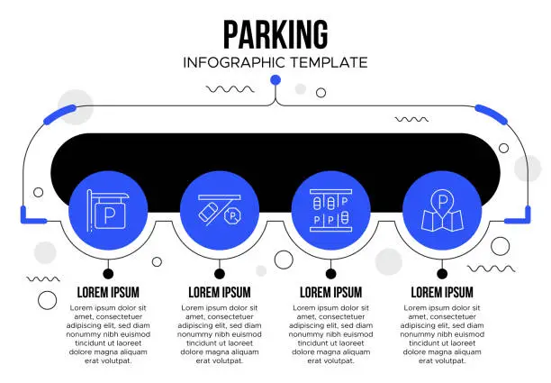 Vector illustration of Urban Mobility Insights Infographic Template: Icons for Parking, Traffic, Transportation, and Efficiency