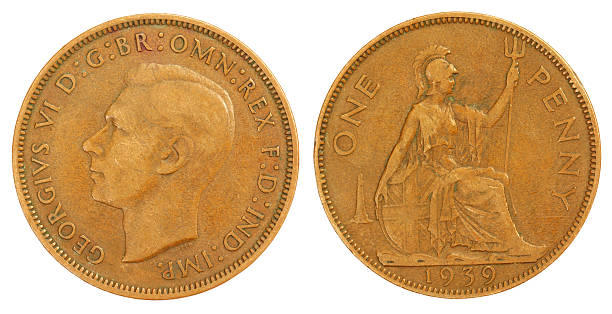 vecchia moneta del 1939 penny - one pence coin coin british coin uk foto e immagini stock