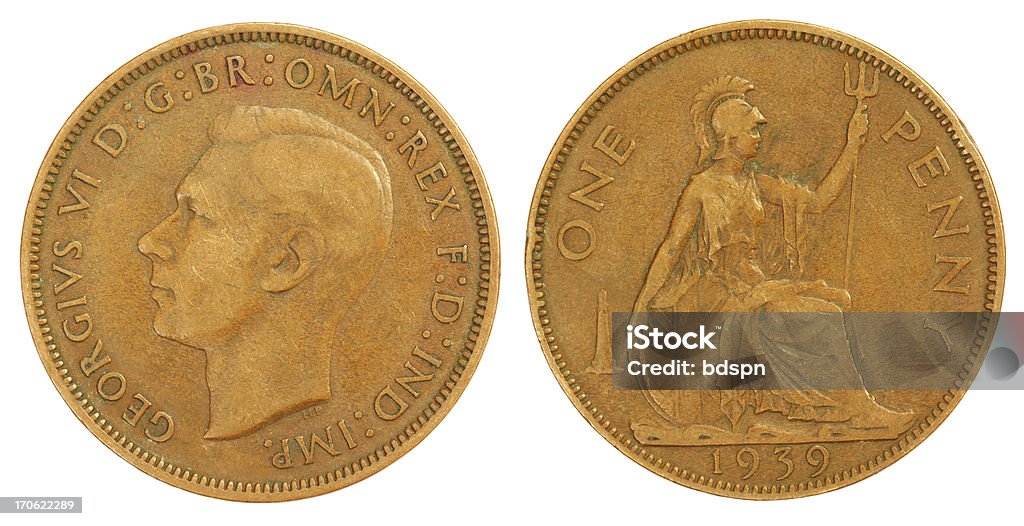 Old um centavo moeda de 1939 - Foto de stock de Antigo royalty-free