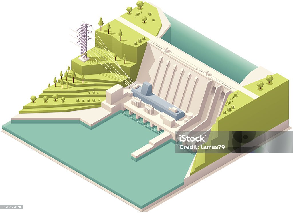 アイソメトリック水力発電所 - 投影図のロイヤリティフリーベクトルアート