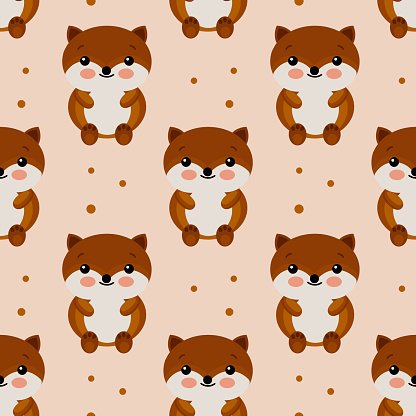 Seamless pattern, colorful baby chipmunks on a white background. Cartoon print, textile, wallpaper, kids bedroom decor
