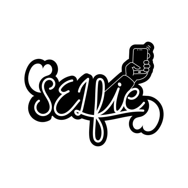 illustrations, cliparts, dessins animés et icônes de selfie calligraphie dessinée à la main text vector design. - travel stylized illustration hand lettered hand drawn