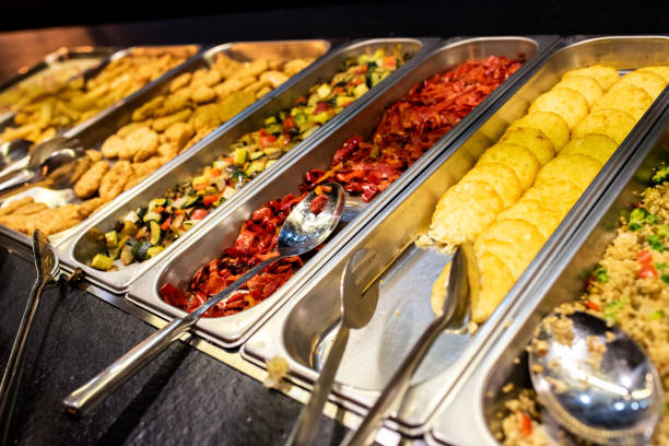 istock Trays with food for self-service buffet in a restaurant. 1706255358