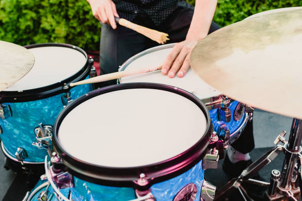 istock set of drums being played by drummer 1706270985