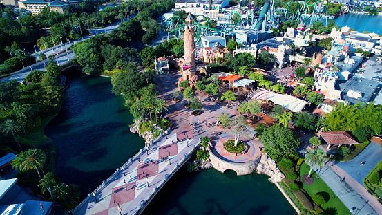 Orlando Florida. Orlando United States. Panoramic aerial view of landmark amusement park of city. People have fun. Travel destination. Vacation Travel. Orlando Florida. Orlando United States.