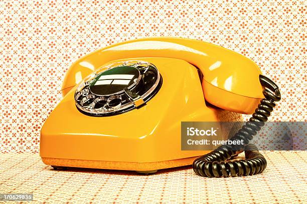 Retro Orange Telephone Stock Photo - Download Image Now - Telephone, Retro Style, 1970-1979