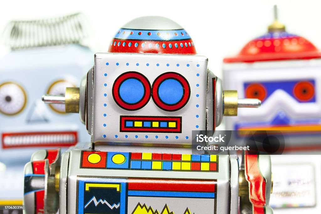 Drei Retro Tin Roboter - Lizenzfrei Blech Stock-Foto