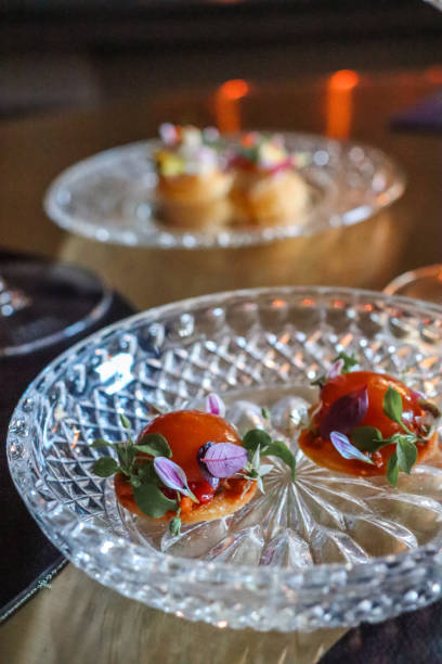 istock Michelin star gourmet appetizer plates at elegant restaurant 1706331760