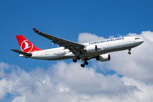 Istanbul / Turkey - March 29, 2019: Turkish Airlines Airbus A330-200 TC-JIP passenger plane landing at Istanbul Ataturk Airport