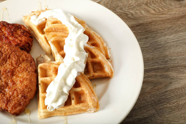 istock Close up chicken and waffles breakfast dish 1706353005