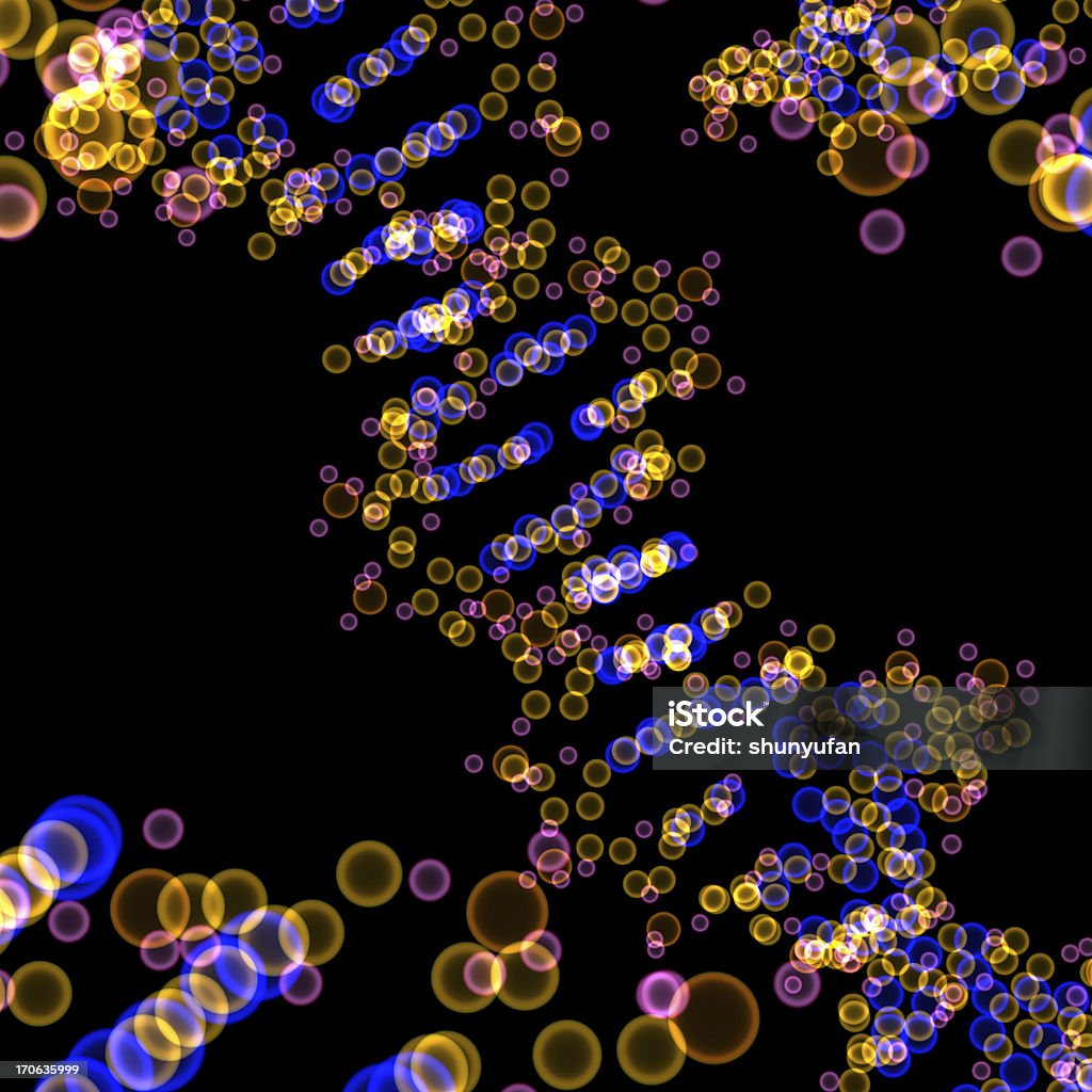 DrugModel: Glowing DNA Accurate rendering of a glowing DNA molecule packing (real DNA coordinates), yellow = carbon, pink = oxygen, orange = phosphate, blue = nitrogen DNA Stock Photo