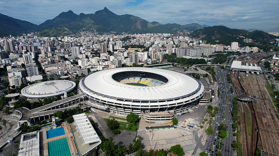 Cityscape of Rio de Janeiro Brazil. Stunning landscape of sports centre at downtown district. Soccer field stadium at downtown Rio de Janeiro Brazil.