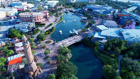 Orlando Florida. Orlando United States. Panoramic aerial view of landmark amusement park of city. People have fun. Travel destination. Vacation Travel. Orlando Florida. Orlando United States.