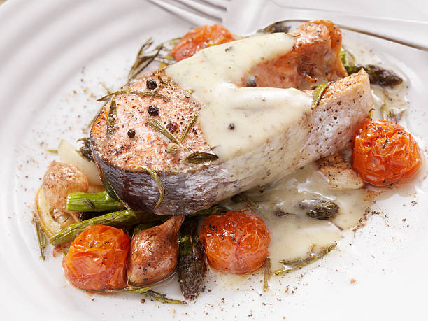 370+ Salmon With White Sauce Stock Photos, Pictures & Royalty-Free
