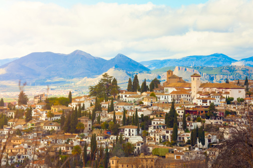 Sacromonte district seen from Alhambra in Granada, Spain.