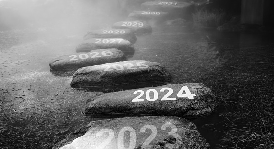 New year number 2023, 2024, 2025, to 2031 on stepping stones