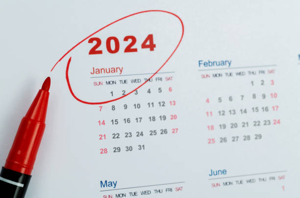 istock Red mark on the calendar at January 2024 1706408671