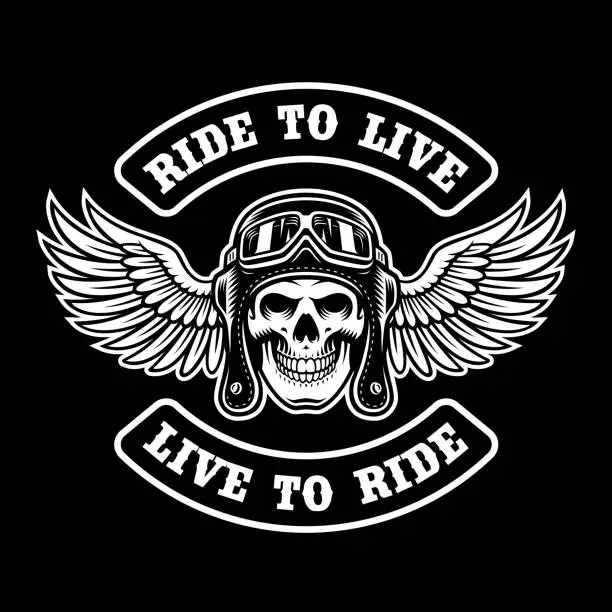 Vector illustration of biker skull with wings