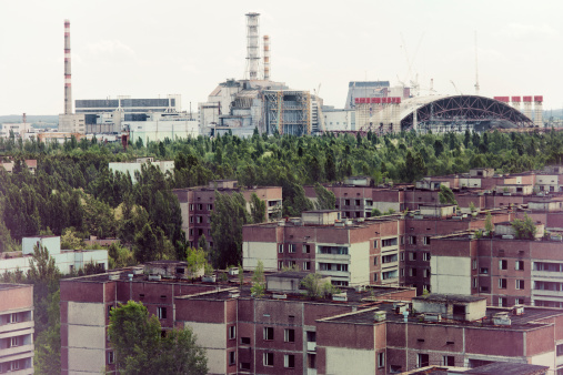 Murmansk, Russia - July 24, 2017: View of the industrial part of the Murmansk