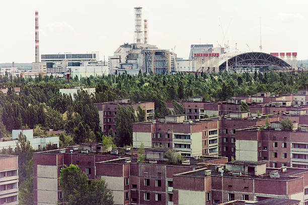 Chernobyl nuclear reactor and Pripyat ghost town Chernobyl nuclear reactor and Pripyat ghost town chornobyl photos stock pictures, royalty-free photos & images