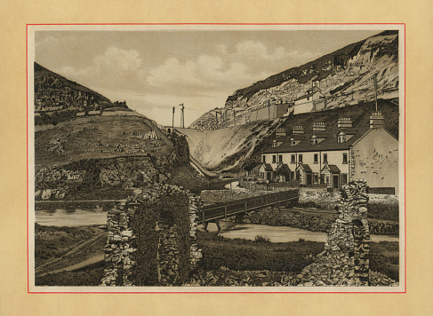 Blackwell Mill Halt at Blackwell in the Peak in Derbyshire, England, Uk. Vintage etching circa 19th century.