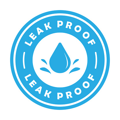 Leak proof sticker, sign, label or badge. Leak free. No leaks, or leak resistant. For liquid products. Vector icon