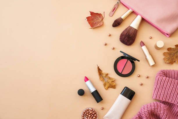istock Cosmetic products with Cloth and accessories at autumn background. 1706449206