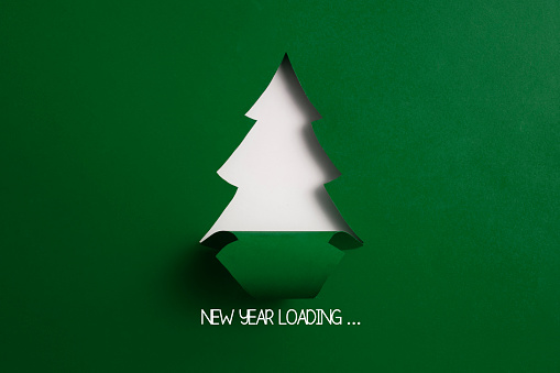 Christmas tree made of papers for winter and holiday concept